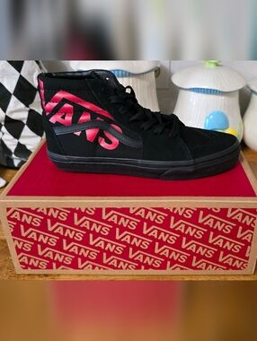 Vans Black Skate Shoe with Red Logo